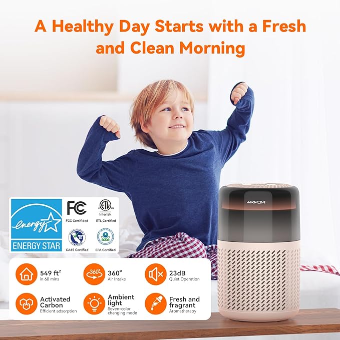 AIRROMI HEPA Air Purifier for Bedroom&Home,Pet Air Purifier for Home Pets,Removes Pet Odor,Cat Litter Smell,Dust,Smoke&Allergies,Quiet Room Air Purifier with Scents,360°Air Cleaner,A2005 Beige