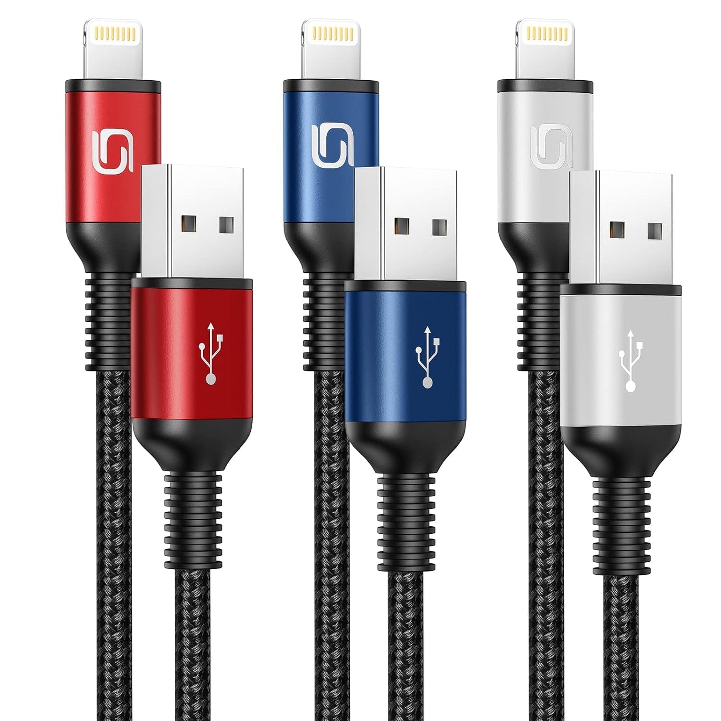 Long iPhone Charger Cable 10FT, 3Pack [Apple MFi Certified] USB-A to Lightning Cable Nylon Braided Fast Charging Cord Compatible with iPhone 14/13/12/11 Pro Max/XR/XS/X/8/7/Plus/6S iPad/iPod/AirPods