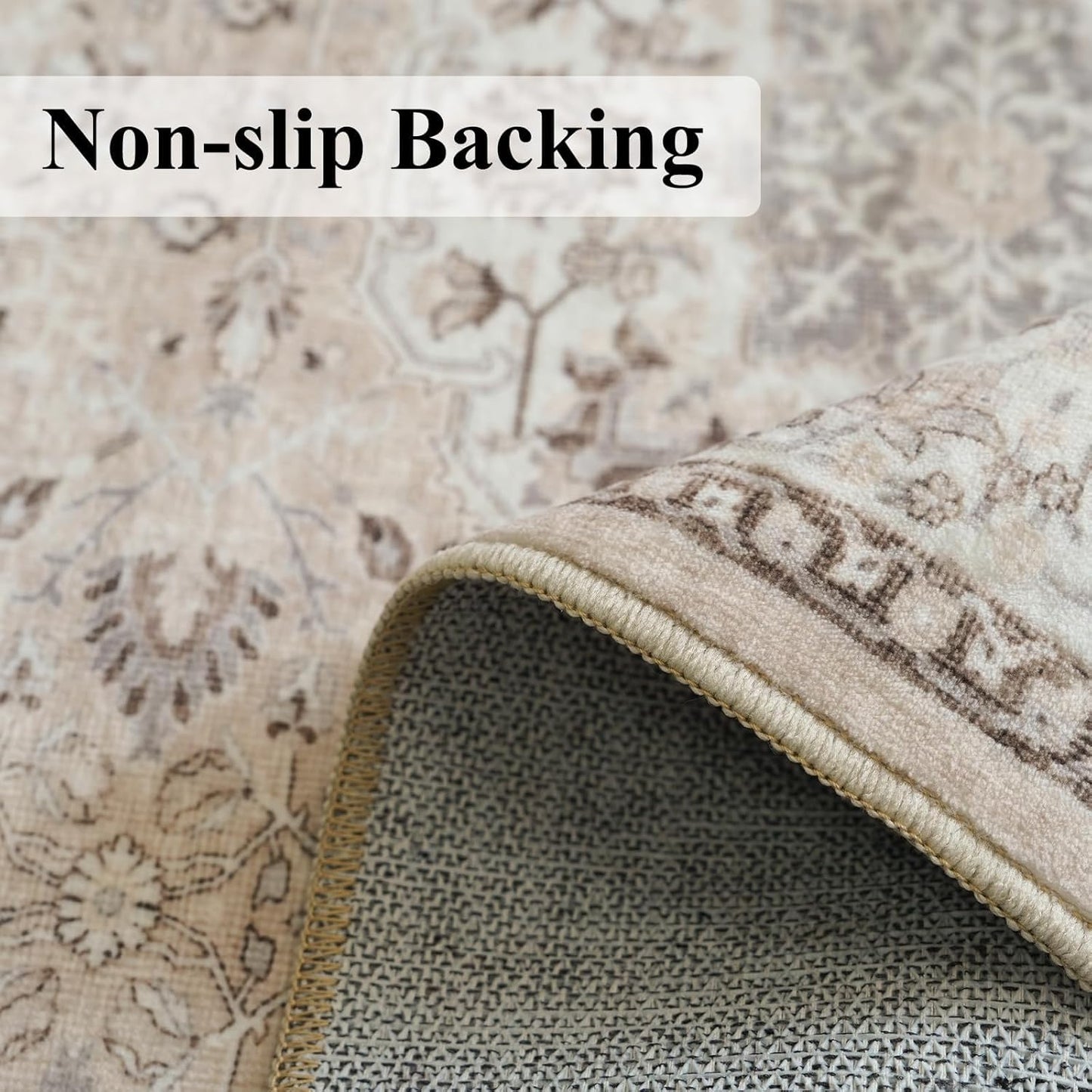 Skiennix Washable 3x8 Kitchen Runner Rug - Stain Resistant Low-Pile Vintage Soft Mat | Beige
