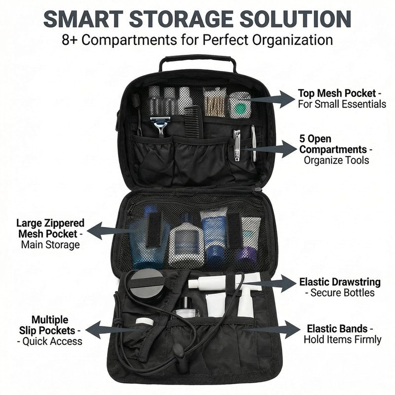 VELVEBAG ﻿Tactical Toiletry Bag for Men, Mens Toiletry Travel Bag, Hanging Dopp Kit Waterproof TravelShaving Hygiene Bag, Bathroom Multi-pocket Organizer, for Short Trips, Camping & Gym, Black