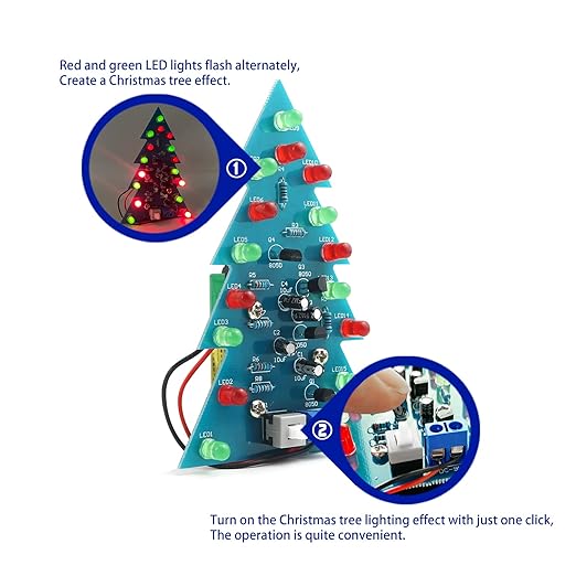 Yidab Soldering Practice Kit DIY Mini 2-Color Xmas Tree Plug-in Circuit Kit Learn Soldering Kit for Beginners