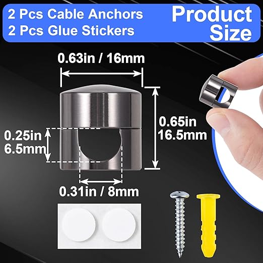 SmallCat 2 Sets Charger Holders for Cords, Black Adjustable Cable Anchor Holders, Adhesive Metal Cord Clips, Cable Management Wire Organizers for Desk, Office, Nightstand