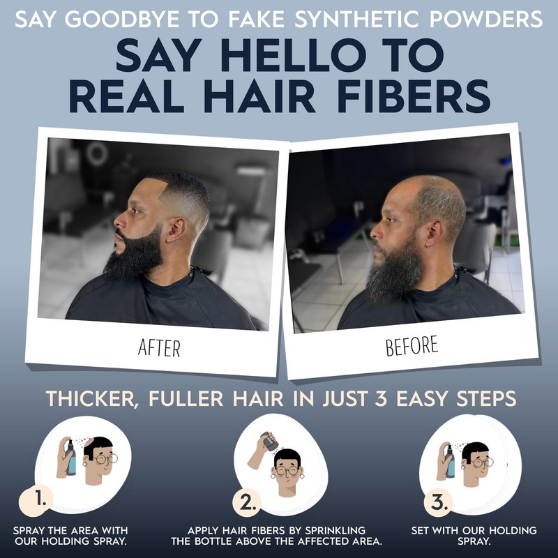 Hair Illusion Black Real Hair Fibers for Thinning Hair - 100% Natural Texture, Non Synthetic Hair Fibers - Bald Spot Cover Up for Women & Men - 18 Gram
