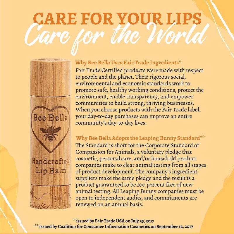 Bee Bella Lip Balm, Peppermint, 3 Pack - Hydrating Lip Care, 100% Natural, Original Organic Beeswax with Vitamin E, Handmade in USA