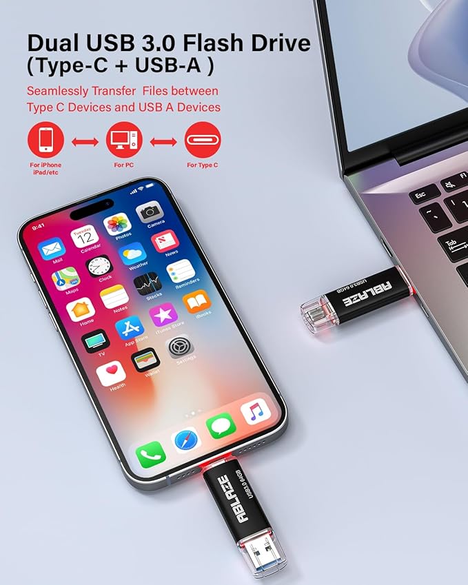 ABLAZE 64GB Type C Flash Drive 10 Pack, Dual USB 2.0+USB C Memory Stick Thumb Drive Compatible with iPhone 17/16/15, Android Smartphone, Computers, Tablets, Mac,iPad,PC