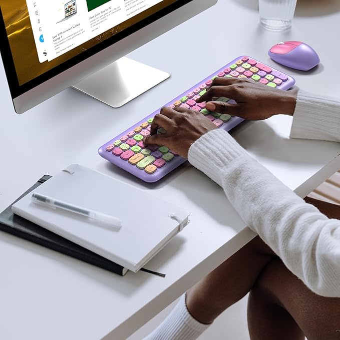 KNOWSQT Wireless Keyboard and Mouse Combo, Pale Purple Full-Sized 2.4G Silent Keycap Colorful Keyboards, USB Dongle Plug Play, Laptop, Windows, PC, Mac, Desktop