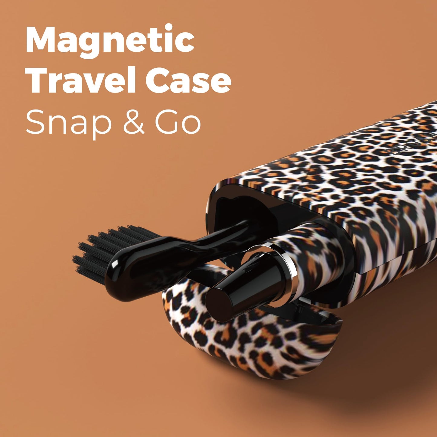 MIPOW Brush GO SlimPro i4 Electric Toothbrush Rechargeable Smart Ultra Sonic 3 Modes, Travel Case & Ceramic Dock, 60Day Battery Soft Bristles 2 Heads IPX7 Waterproof, Color-Leopard Edition