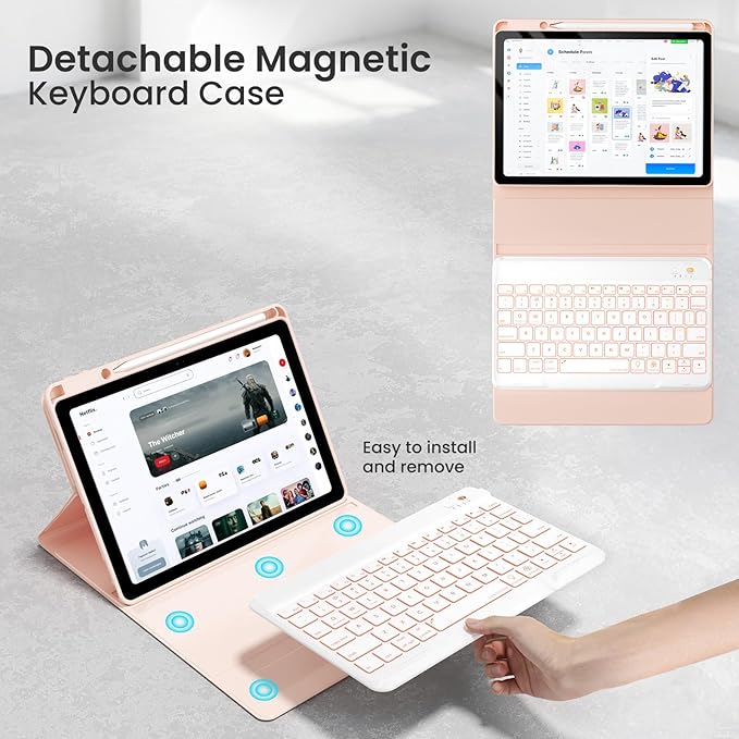 OPAKIT Magnetic Keyboard Case for iPad Air 11-inch (M2 2024) & Pro 11 1st/2nd/3rd/4th,360 Rotation Detachable & 7 Color Backlit BT Keyboard Cover for ipad Air 5th 4th Generation 10.9 inch(Pink)