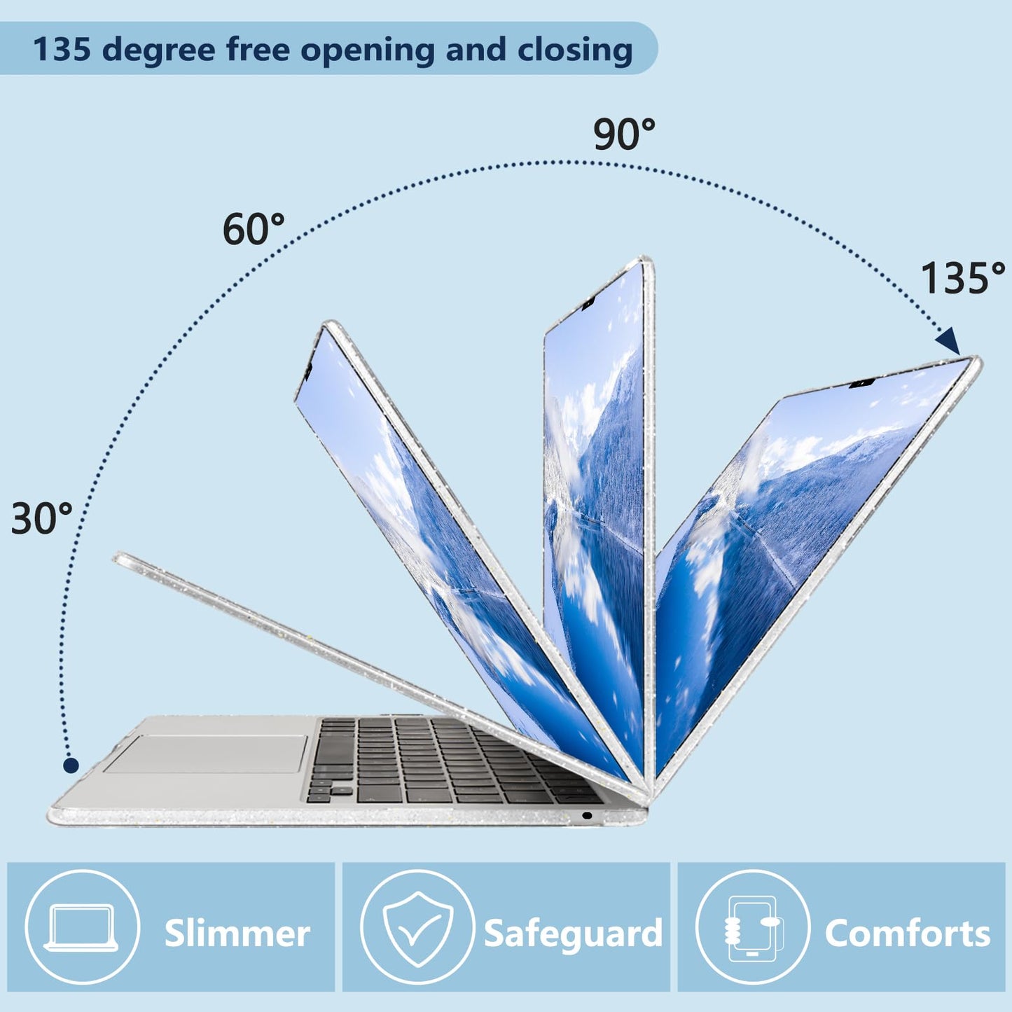 MecBevia Compatible with 2026 M5 MacBook Air 15 inch Case, 2026 2025-2023 M5 A3448 M4 A3241 M3 A3114 M2 A2941, Keyboard Cover, Screen Protector, Webcam Cover & Type-C OTG, Sparkly Bows