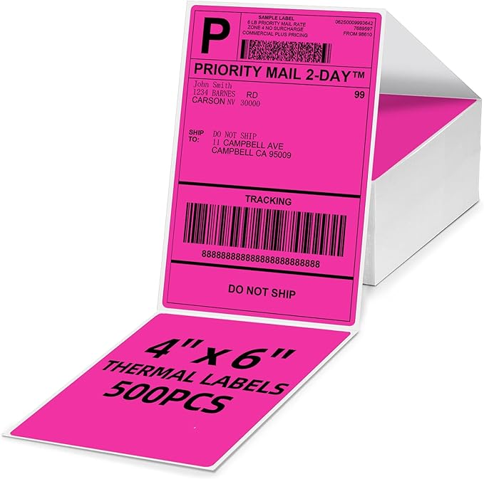 Omezizy 4x6 Thermal Labels, 1 Packs of 500 4x6 Fold Labels Rose Red - Compatible with JADENS, ASprink, Phomemo, Rollo, Zebra, Omezizy and Other Thermal Printers