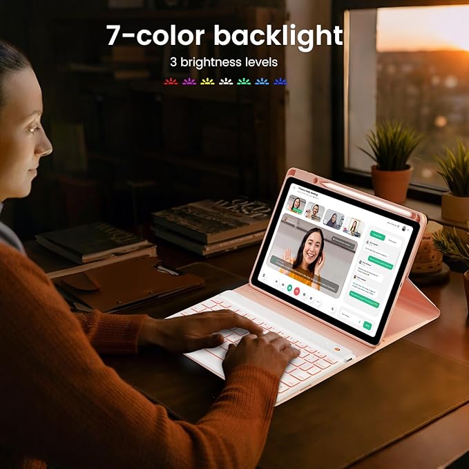 OPAKIT Keyboard Case for iPad Air 11-inch M2/Air 5th 4th Generation, 7-Color Backlit Detachable Keyboard Case with Pencil Holder for iPad Air 11" 2024 /Air 5 2022/Air 4 2020/Pro 11 1st, Rose Gold