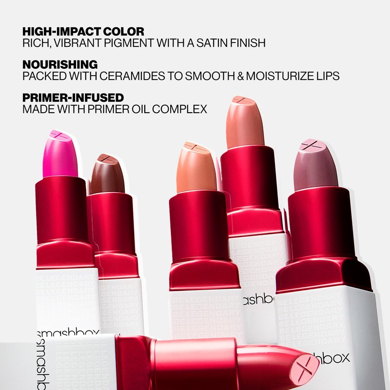 Smashbox Be Legendary Prime & Plush Lipstick | Creamy Satin Lipstick with Peptide-Infused Primer Oil Complex & Moisture-Boosting Ceramides, Caffeinate, 0.14 Ounce