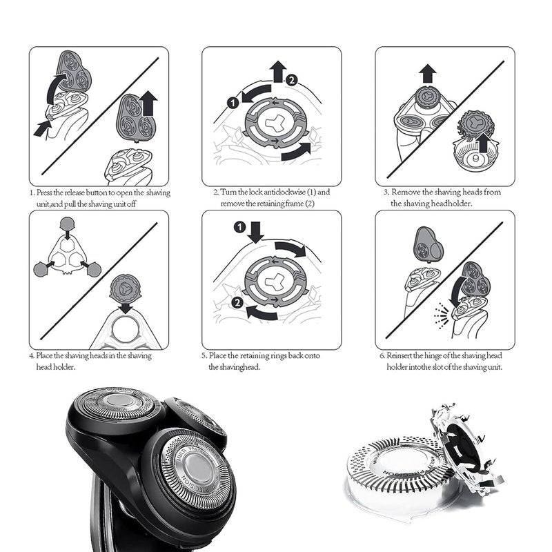 Philips Norelco SH50/52 Replacement Heads - Compatible Electric Shaver Parts | 6-Pack for Series 5000
