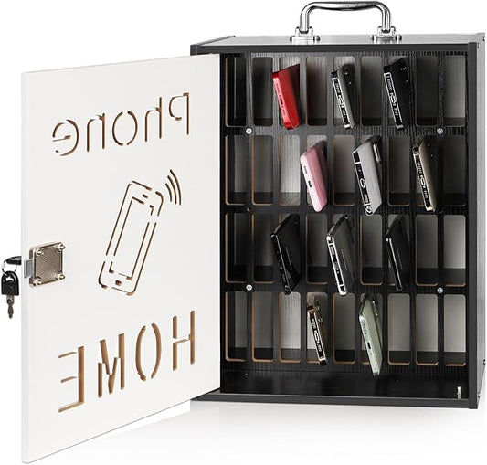 Lzttyee Cell Phone Holder Classroom 36 Slots Wooden Cell Phone Storage Cabinet Pocket Chart with Handle and Security Lock for Classroom Office (36 Grid Cabinet Black)