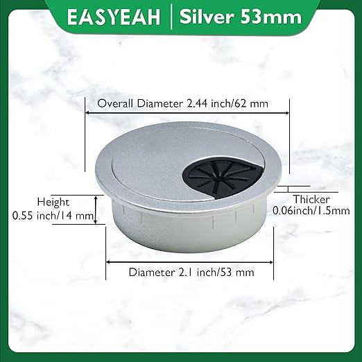 EASYEAH 10 Pcs Desk Grommet 2-1/16" / 53 mm, Desk Cord Hole Cover, Cable Grommet ABS Plastic, Desk Hole Grommet for Home & Office Pc, Detachable Cable Cord Organizer-Silver Sand