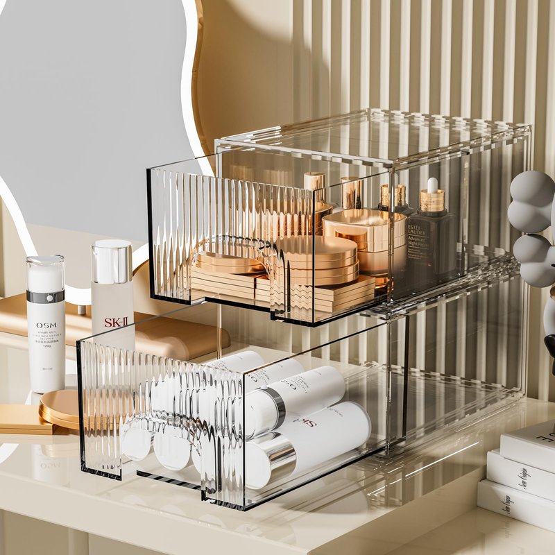 ZHIAI Stackable Storage Drawer, 2 Piece Acrylic Organiser for Cosmetics and Beauty Products, Suitable for Dressers, Bathrooms, Cabinets, Storage Rooms, Bedrooms and Home Organisers