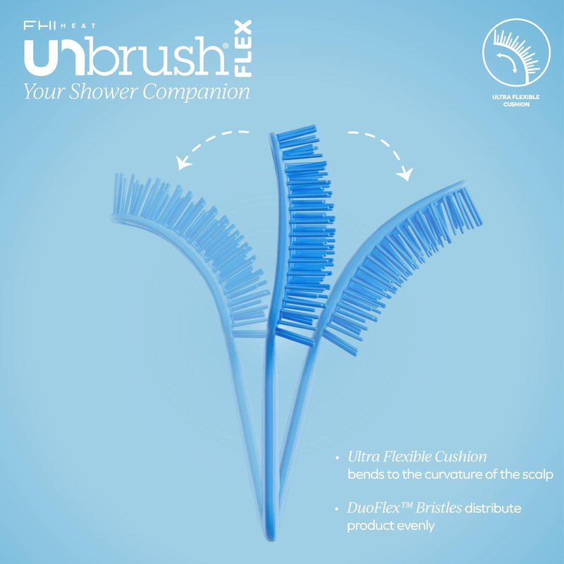 FHI Heat UNbrush Flex Detangling Brush — Ultra-Flexible, Pain-Free Hair Brush Detangler with DuoFlex Anti-Static Bristles for Removing Tangles, Massaging Scalp & Faster Styling - Blue