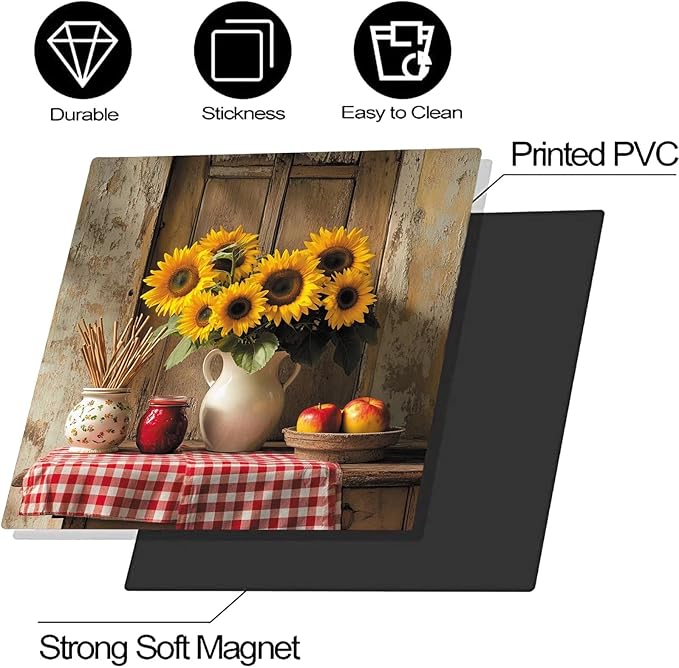 Vase Sunflower Magnetic Dishwasher Magnet Cover Decal, Vintage Rustic Desktop Apples Vinyl Decor Magnetic Fridge Door Cover, Dishwasher Magnetic Sticker, Easy Update 23" x 26" Magnetic