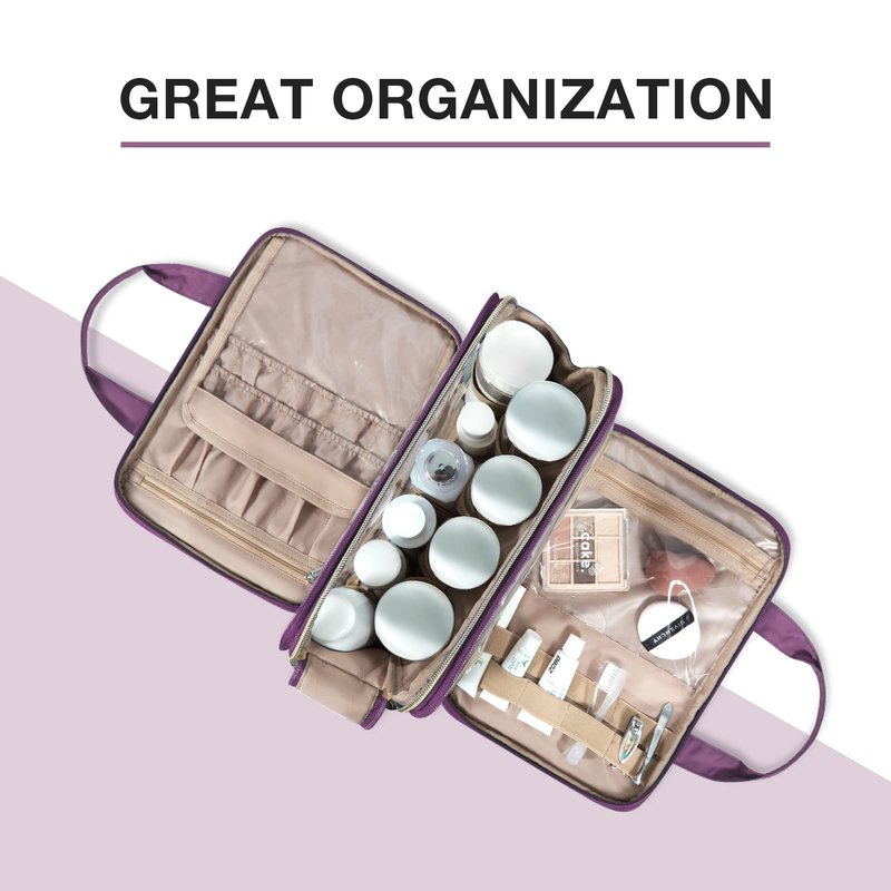 BAGSMART Large Toiletry Bag, Travel Makeup Organizer Water-resistant Makeup Cosmetic Bag Travel Bag for Accessories, Shampoo, Full Sized Container, Toiletries (Purple, Large)