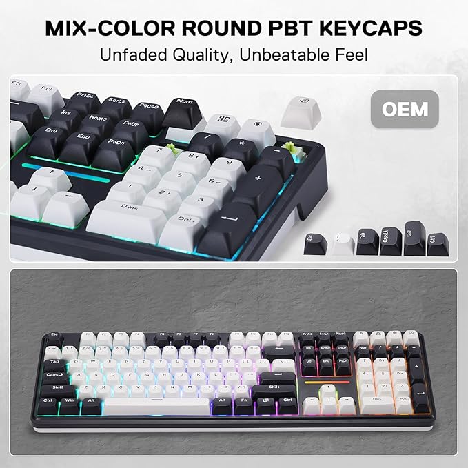 Redragon K745 PRO Wireless Gasket RGB Gaming Keyboard, 108 Keys Mechanical Keyboard w/Extra 4 Hotkeys, Hot-Swap Socket, 5-Layer Noise Dampening, See-Through Round PBT Keycaps, Mint Mambo Switch