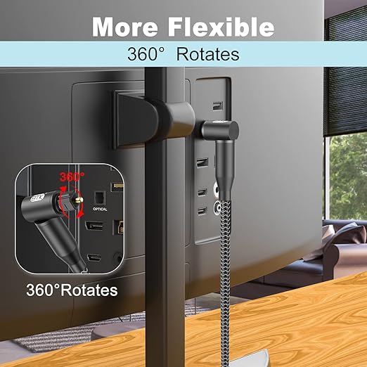 EMK 90 Degree Right Angle Optical Audio Cable [30ft/10M] - 360° Rotatable Digital Toslink SPDIF Cable for Soundbar to TV, Home Theater - Black Fiber Optic Cable with Angled Connector
