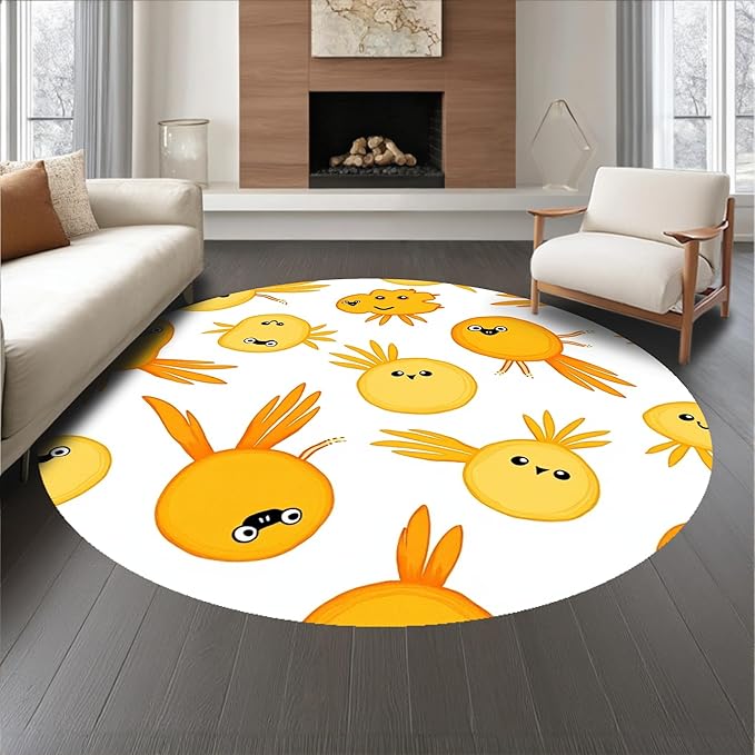 Flatwoven High Traffic Area Rug 8, Cheerful Pond Creatures Design with Playful Graphics, Non Slip, Stain Resistant, Washable Area Rugs for Living Room, Bedroom (Yellow, 8)