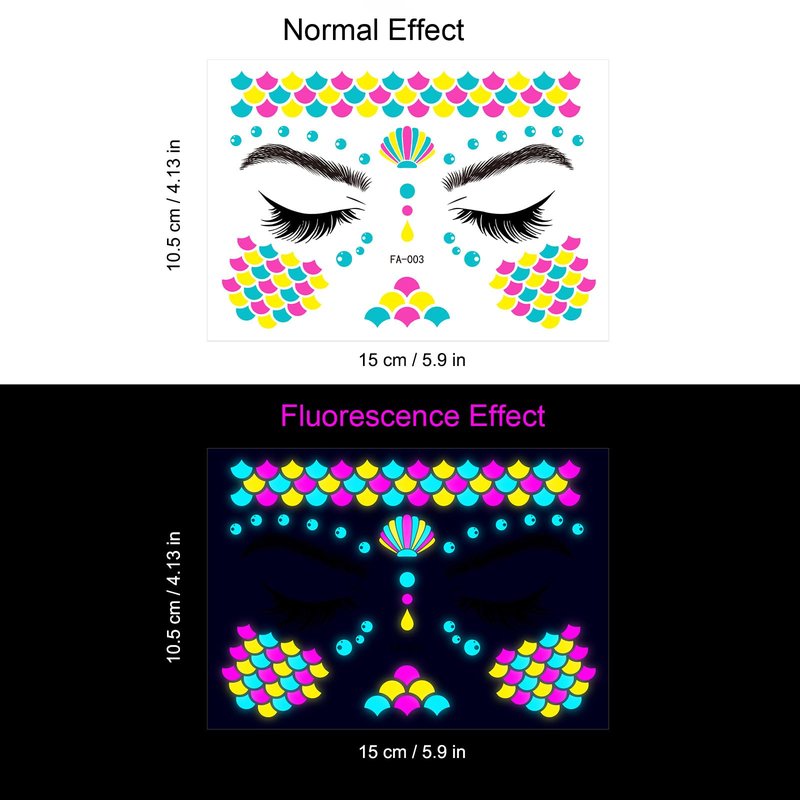 Neon Face Tattoos Glow in The Dark Temporary Tattoos,UV Blacklight Tattoos Stickers Body Face Flowers Butterfly Tattoo for Glow Party Makeup Supplies Favors