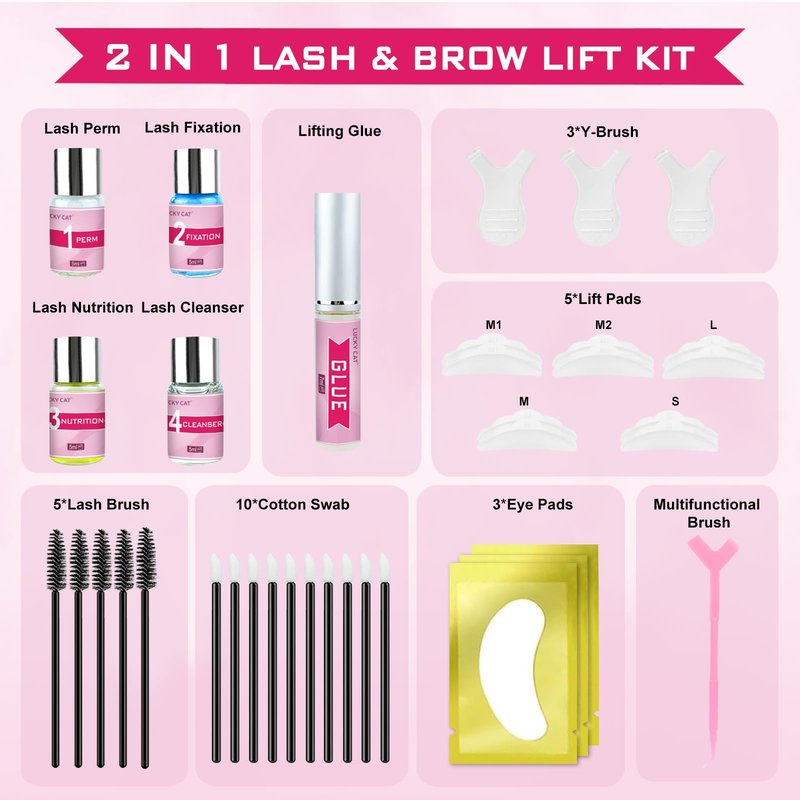 LUCKY CAT 2026 Lash Lift Kit, Professional Eyelash Perm Kit for Safe & Lasting Perming, Curling and Lifting Eyelashes, Easy for Beginner, Lash Lifting DIY Set for Salon-Quality at Home