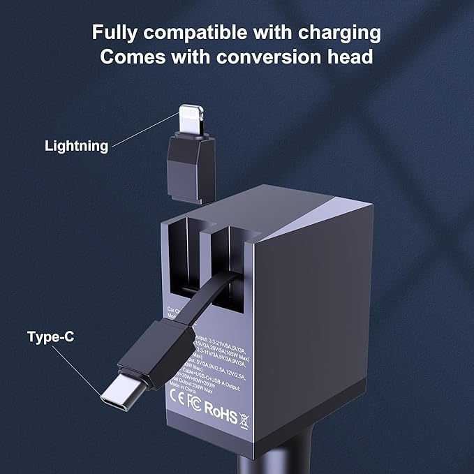 Aftertop 200W Retractable Car Charger, Power Display