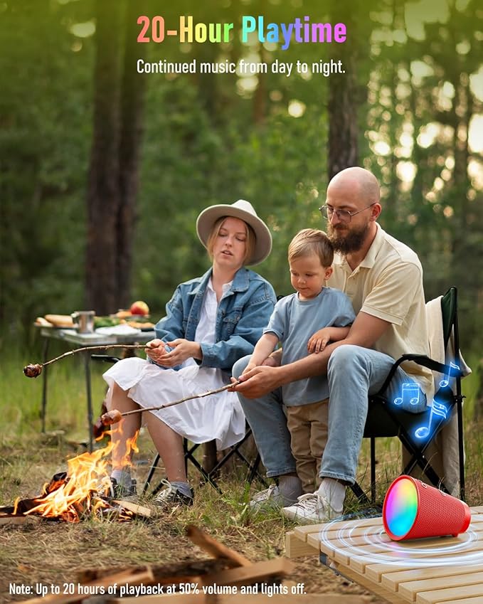 Gladorn Portable Bluetooth Speaker Wireless with 9 Color Lights, 20H Playtime, Stereo Pairing, Deep Bass, IPX6 Waterproof, Bluetooth 5.3, Small Speaker for Home, Party, Outdoor, Camping, Beach, Gift