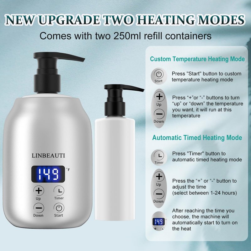 LINBEAUTI Massage Oil Warmer with Two Oil Bottle Dispenser, Lotion Bottle Warmer, Smart Touch Key Electric Warm Lotion Dispenser, Lube Gel Cream Warmer for Home Pro Salon Spa Massage