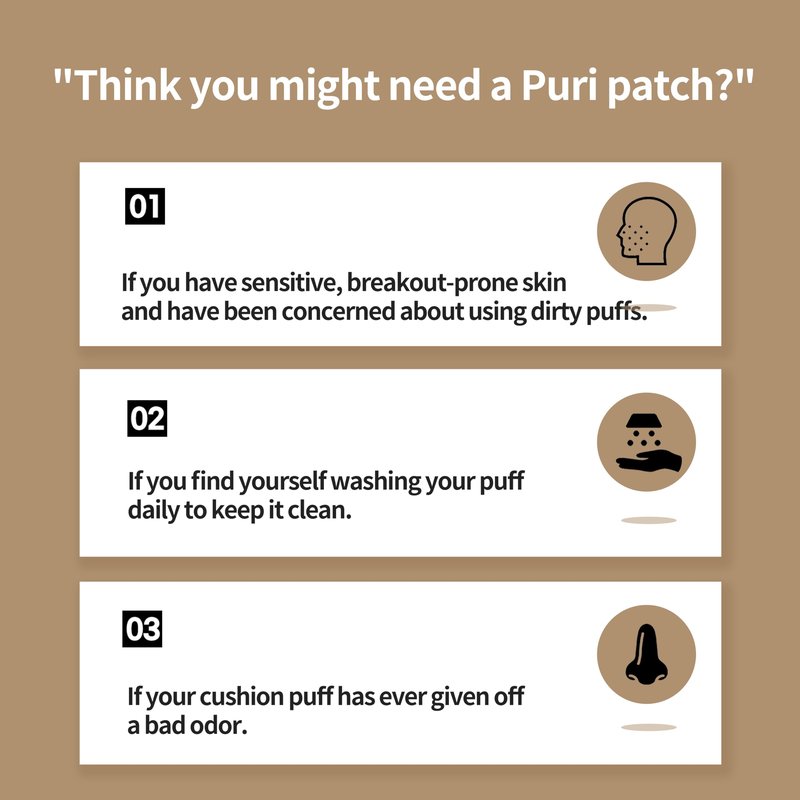 Puri Patch Cushion Puff Protector – 5 Individually Wrapped Copper Stickers for Makeup Puff Hygiene, Reduce Breakouts from Dirty Puffs, K-Beauty Compact Accessory, Daily Skincare Routine Essential