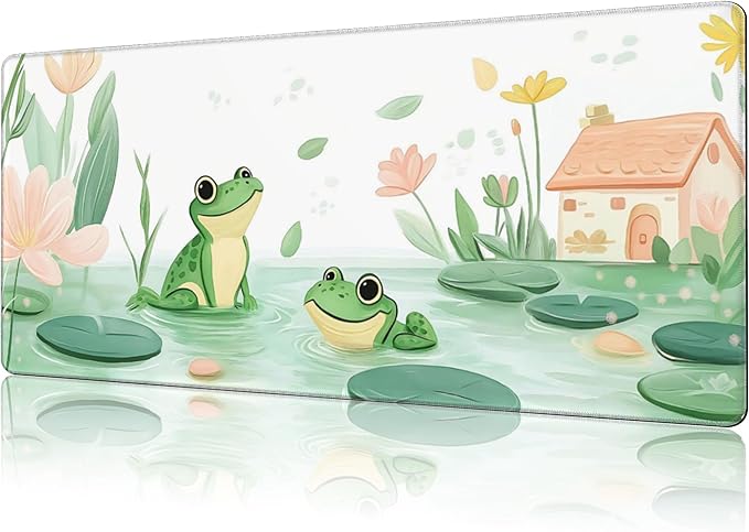 NIYLYNSYN Mouse Pad Large Cute and Whimsical Frogs Non-Slip Gaming Desk Mat with Stitched Edge Laptop Keyboard Desk Pad for Work Home Gaming (35.4 x 15.7 Inches)