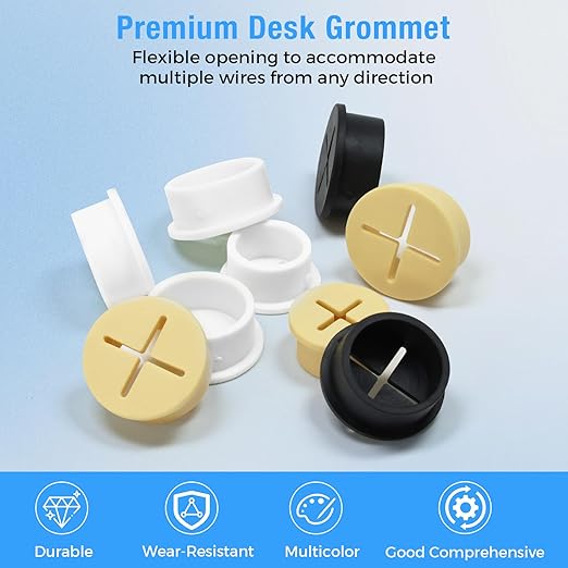 BOPOREAE Desk Grommet, 1 in 25 mm Silicone Rubber Grommets, Yellow Desk Hole Cover for Cables, Flexible Wall Cord Pass Through Grommet for Office Table Computer Home Furniture Wire Organizer-15 Pcs