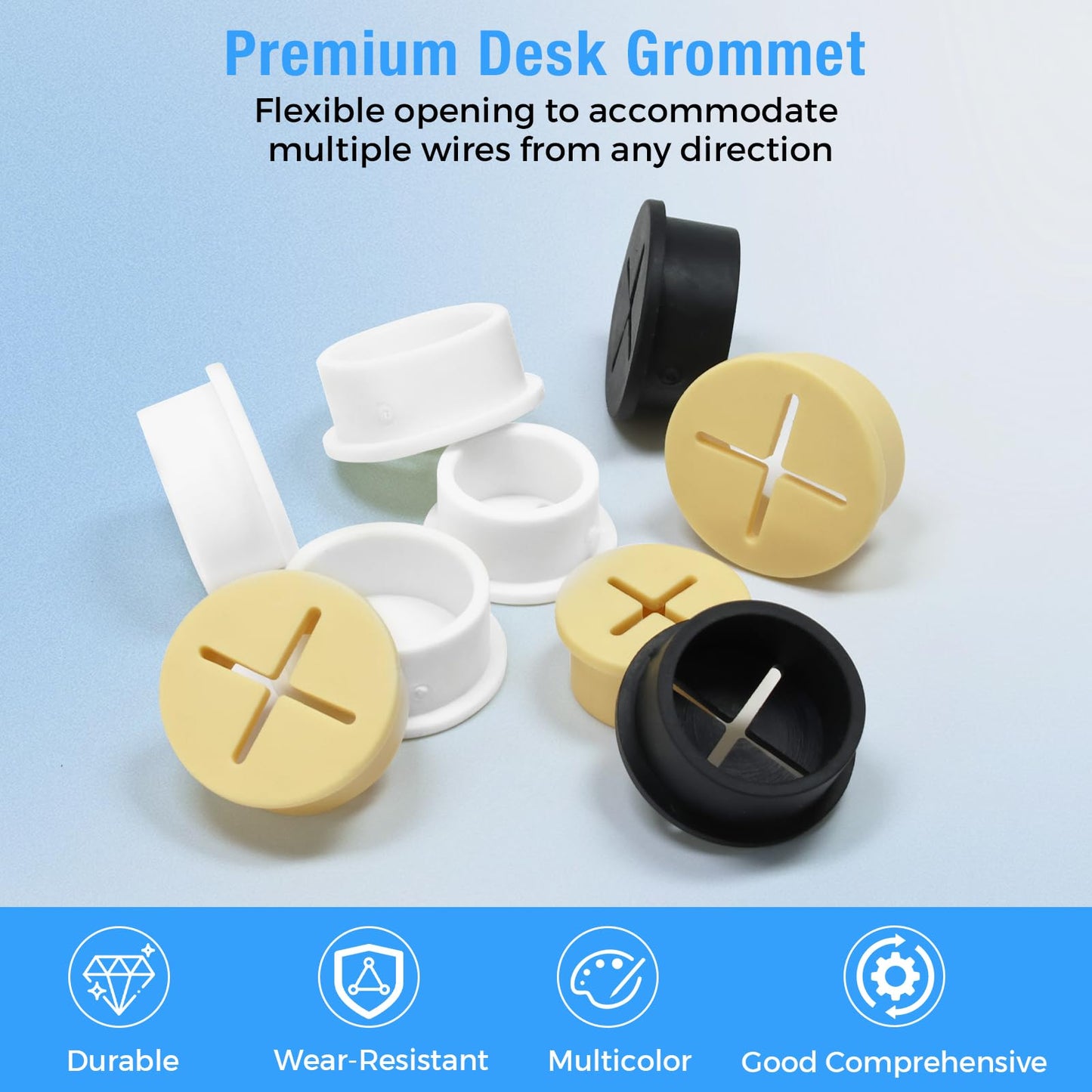 BOPOREAE Desk Grommet, 1 in 25 mm Silicone Rubber Grommets, Black Desk Hole Cover for Cables, Flexible Wall Cord Pass Through Grommet for Office Table Computer Home Furniture Wire Organizer-15 Pcs
