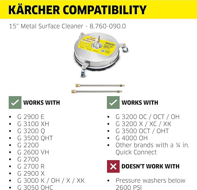 KÃ¤rcher Pressure Washer Surface Cleaner 15", 3 Wheels, Stainless Steel, Quick Connect, 4000 PSI, Ideal for Driveways, Patios, Decks, Sidewalks