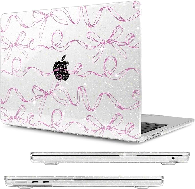 MecBevia Compatible with 2026 M5 MacBook Air 15 inch Case, 2026 2025-2023 M5 A3448 M4 A3241 M3 A3114 M2 A2941, Keyboard Cover, Screen Protector, Webcam Cover & Type-C OTG, Sparkly Bows