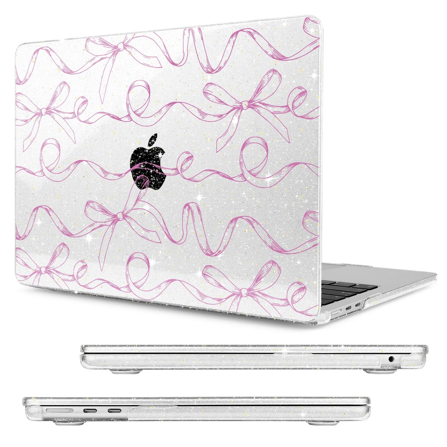 MecBevia Compatible with 2026 M5 MacBook Air 13 inch Case 2026 2025 2024-2022 M5 A3449 M4 A3240 M3 A3113 M2 A2681, Keyboard Cover, Screen Protector, Webcam Cover & Type-C OTG, Sparkly Bows