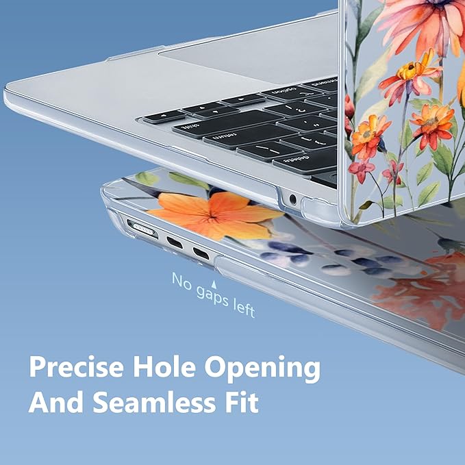 Mektron Case for 2026 MacBook Air 15 INCH M5 A3448 Compatible with M4 A3241 /M3 A3114 /M2 A2941 Printed Plastic Hard Shell Cover with 15.3" Liquid Retina Display Touch ID- Floral P165-Blue