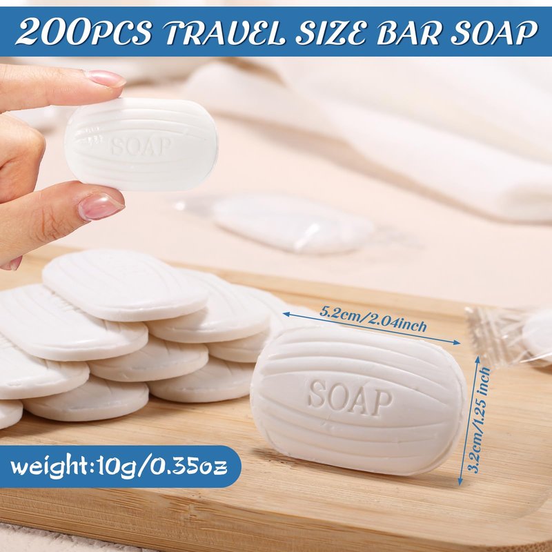 Heigble 200 Pcs 0.35 oz Mini Bar Soap in Bulk Individually Wrapped for Travel Size Hotel Soap Bars Amenities Toiletries for Guest Inns Hotels Bathroom Rentals Vacation
