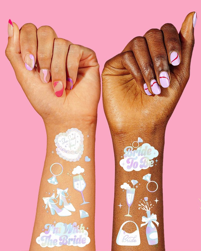 xo, Fetti Iridescent Bachelorette Temporary Tattoos - 48 Styles | Clound Nine, Bach Party Decoration, Bridesmaid Favor, White Bride To Be Accessory, Bridal Shower Supplies, Engagement Decor