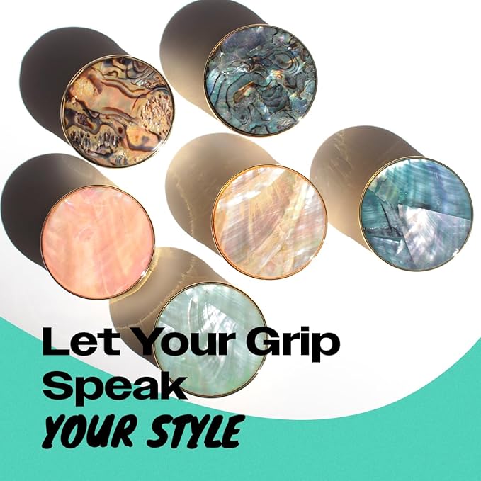 On The Grip Universal Phone Grip & Stand, Genuine Natural Gemstone/Seashell, Strong Adhesive Finger Holder, Collapsible Socket for iPhone, Samsung Galaxy, Kindle and Tablets (Leopard)