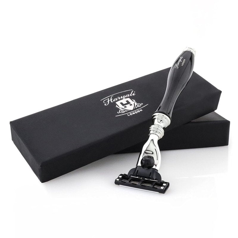 Haryali London 3 Edge Shaving Razor - Black Coated Handle | Beard & Mustache Safety Razor for Men & Women