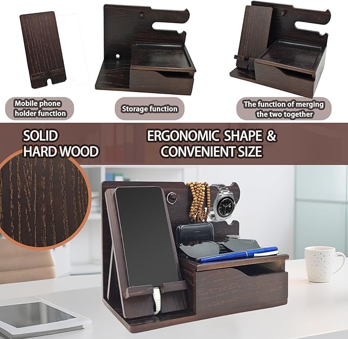 UUyuality Countertop Perfume & Makeup Organizer - Wooden Rack, Cologne Stand Shelves & Skincare Organizer for Bedroom Dresser, Organizador de Perfumes Estante para Perfumes (Middle, 01) (Brown, 02)