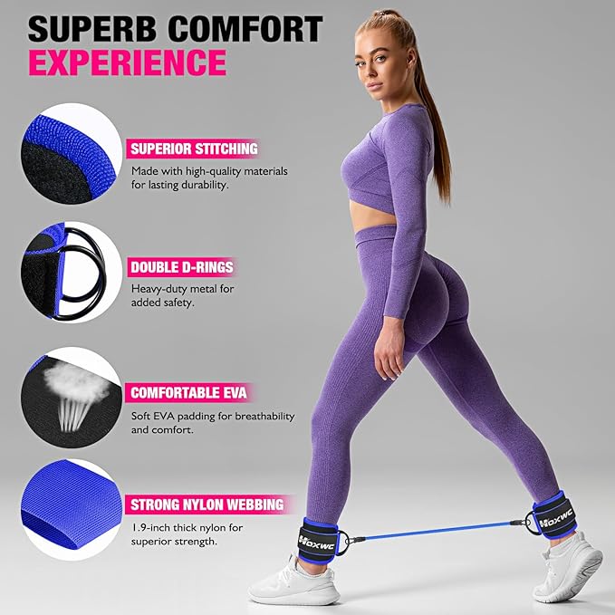 HOXWC Ankle Resistance Bands with Cuffs, Glutes Workout Equipment, Ankle Resistance Band for Leg, Ankle Bands for Kickbacks Hip Fitness Training, Exercise Bands for Butt Lift Women