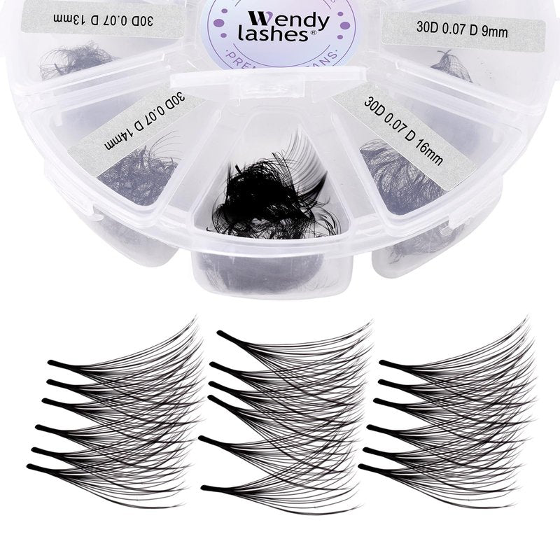 Wendy Lashes Premade Fans, 500PCS Professional Volume Eyelash Extensions,9-16mm Mixed Lengths, D Curl, Black Matte, Thin Base, Easy to Apply, Natural Soft Look