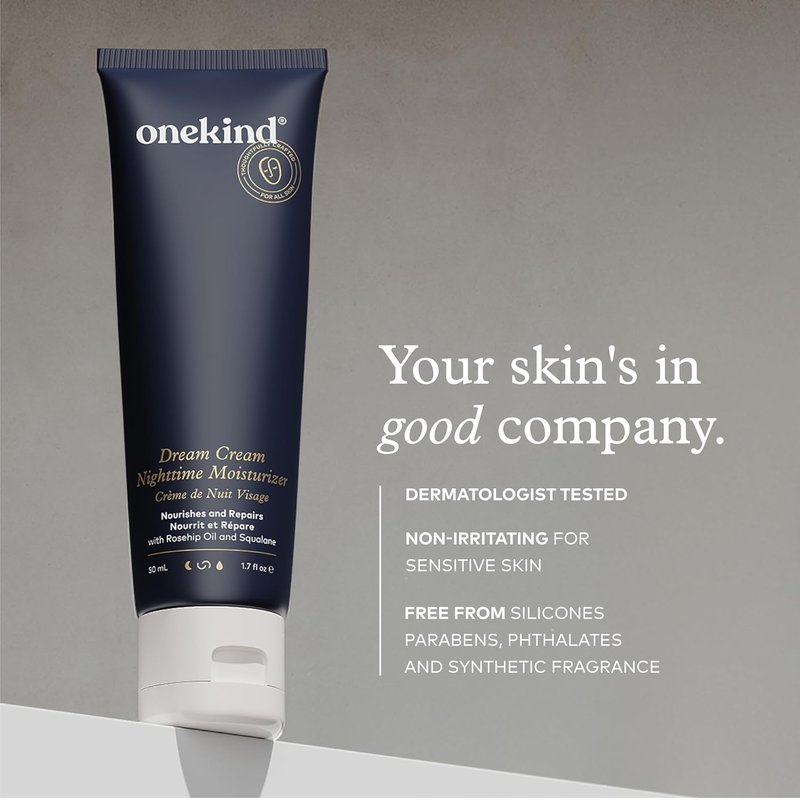 Onekind Night Moisturizer - Hydrating Dream Cream for Wrinkles & Anti-Aging | 1.7 oz, Squalane & Rosehip