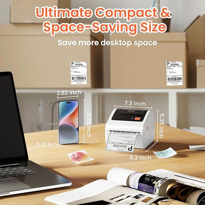 Omezizy Bluetooth Thermal Shipping Label Printer - D450BT Thermal Label Printer 4x6 for Small Business & Shipping Packages, Compatible with iPhone, Android, iPad, Windows, macOS, USPS, Amazon, Tiktok