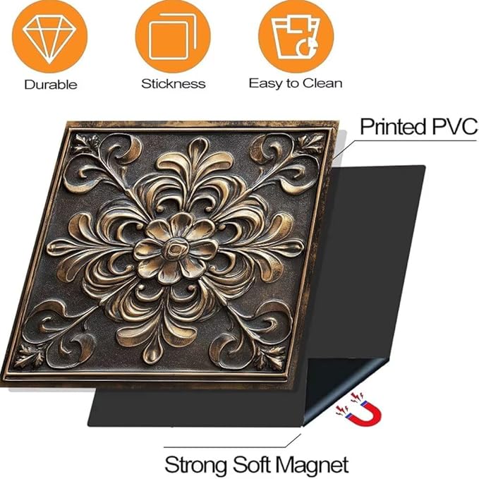 Kitchen Decor Dishwasher Magnet Cover Decal, Bronze and Gold Floral Medallion Magnetic Dish Washer Panel Door Vinyl Sticker, Refrigerator Magnets,Easy to Clean, 23 x 26 inch