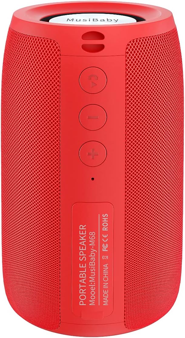 Musibaby M68 Bluetooth Speaker, 12W, IPX5, FM, USB AUX, Pure Red